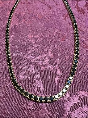 Elegant Black Rhinestone Tennis Gold Necklace with secure clasp 17.5”